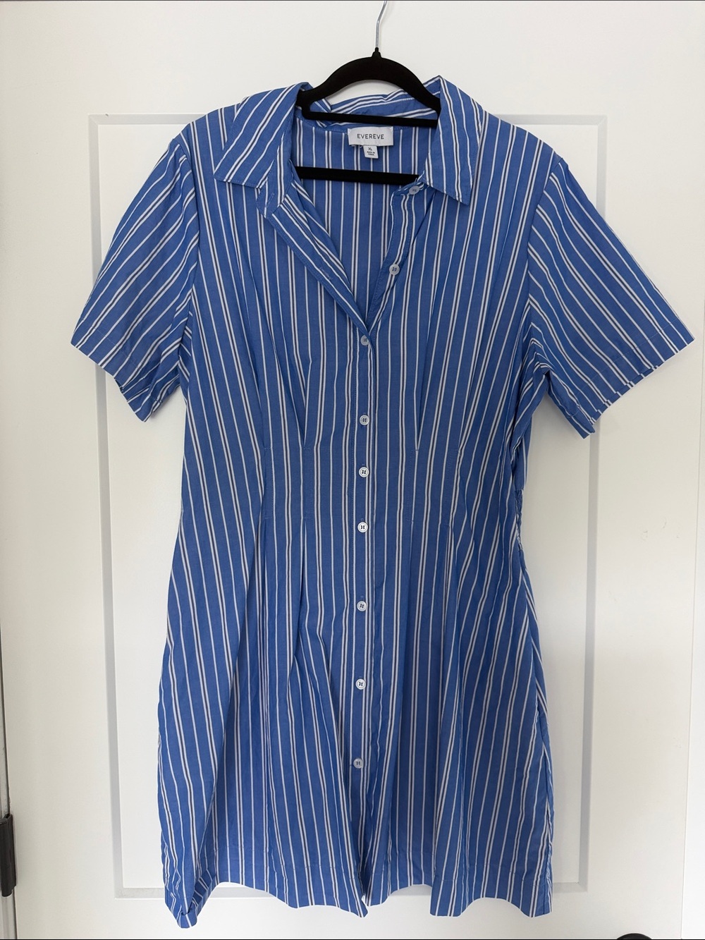 Evereve Blue and White Vertical Stripe Button-Up Shirt Dress